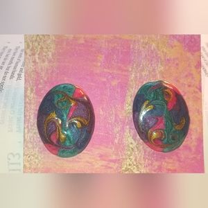 Vintage Retro Enamel Earrings EUC BOHO Retro lovely oval Impressions